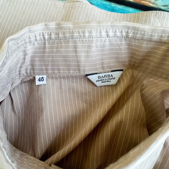 Barba Napoli 46 Tan Pinstripe Button Down Shirt - Picture 6 of 7